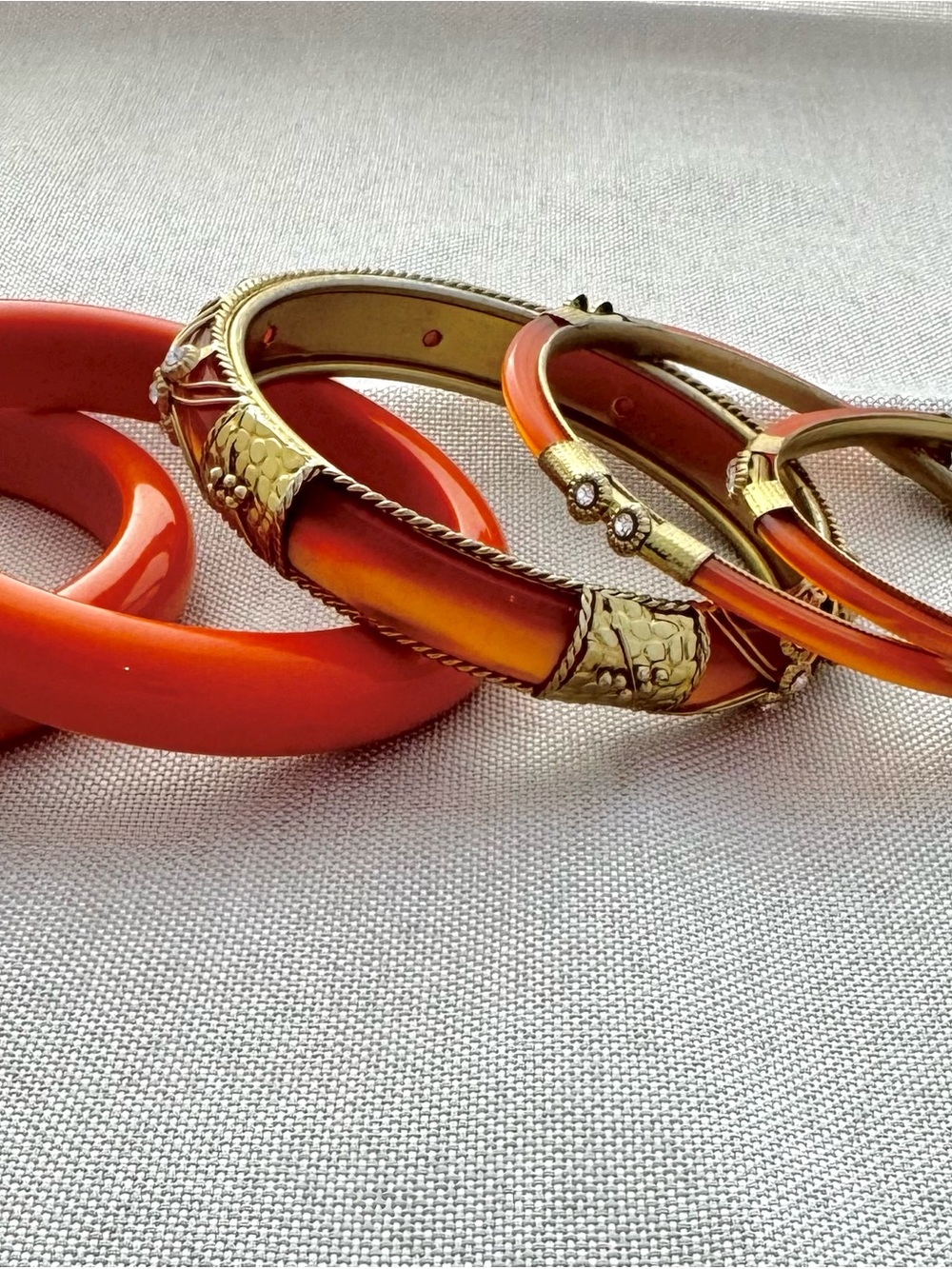 Gold-Tone and Orange Acrylic Bangle Set - Women's Jewelry Festival Jewelry